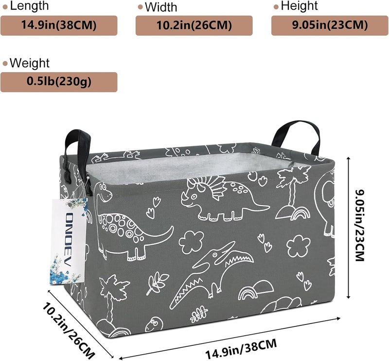 ONOEV Rectangular Dinosaur Basket Waterproof Storage Bin Gift Box Children's Toy Organizer Box Room Decoration Basket(Gray Line Dinosaur) - Image 2